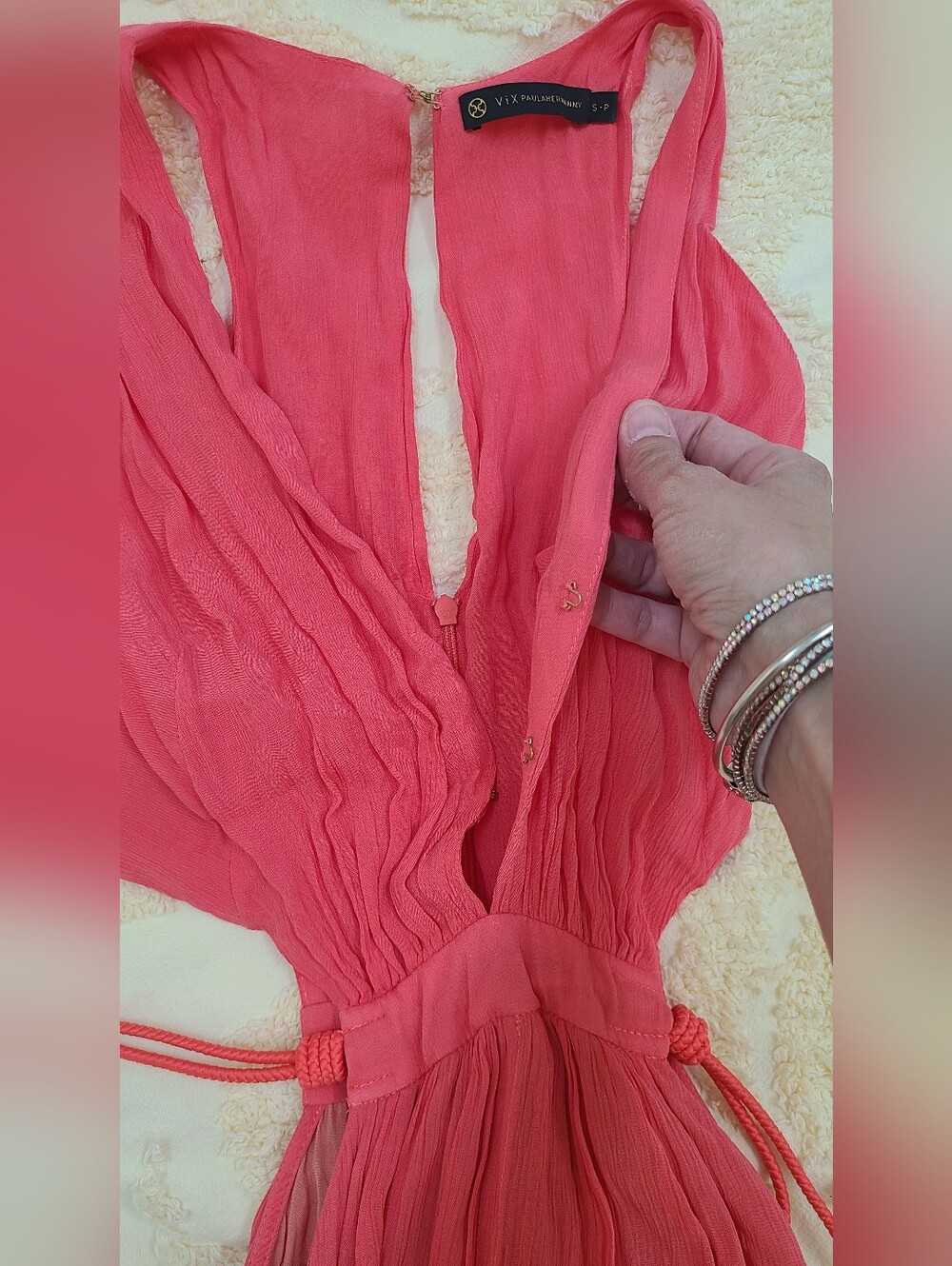 VIX Paula Hermanny Women’s Coral Slit Maxi Dress - Sleeveless V-Neck - Picture 7 of 10